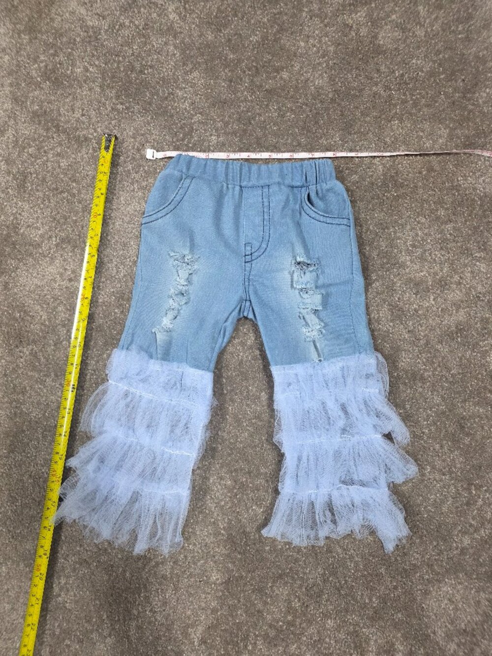 Boutique Toddler Girls Distressed Tulle Ruffle Flare Jeans – Light Wash Denim